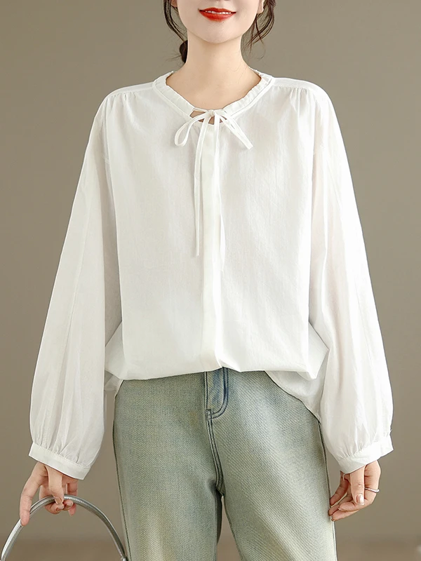 Lichtgewicht vlaszonbescherming Casual losse dames irt Summer Lazy Sle ronde Ne Long Sve los gevoel kledingstuk