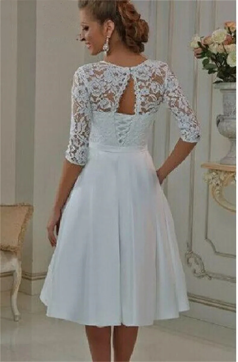 Customized Vestidos De Noiva Vintage Style Half Sleeve Lace Tea Length Sexy Cheap Short Wedding Dresses 2025 Bridal Gowns
