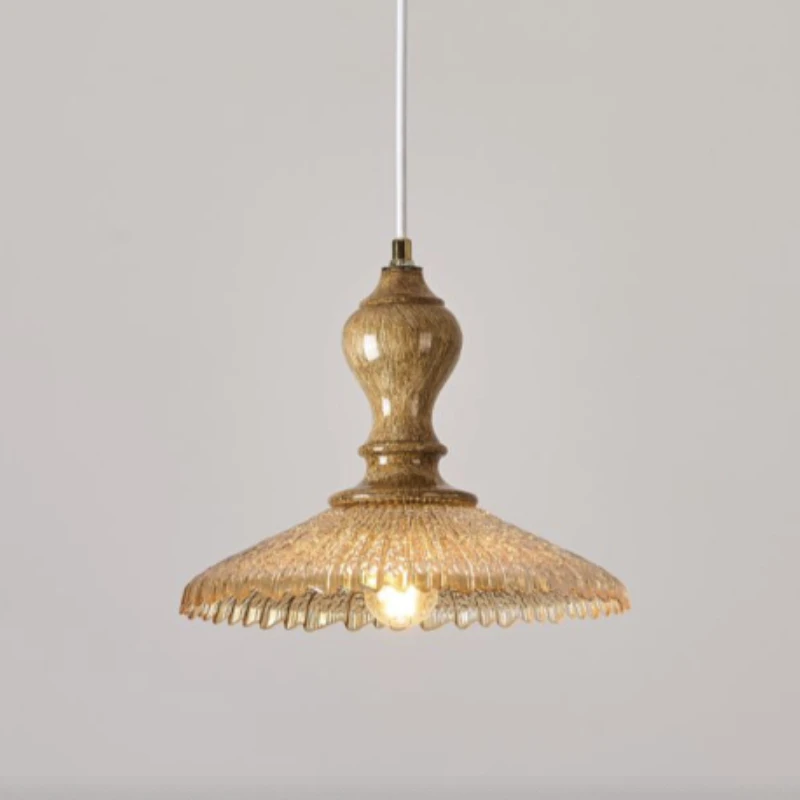 Japanese Style Ceramic LED Pendant Lights Fixtures Vintage Ash Wood Handle Beside Bedroom Dining Living Room Light Hanglamp