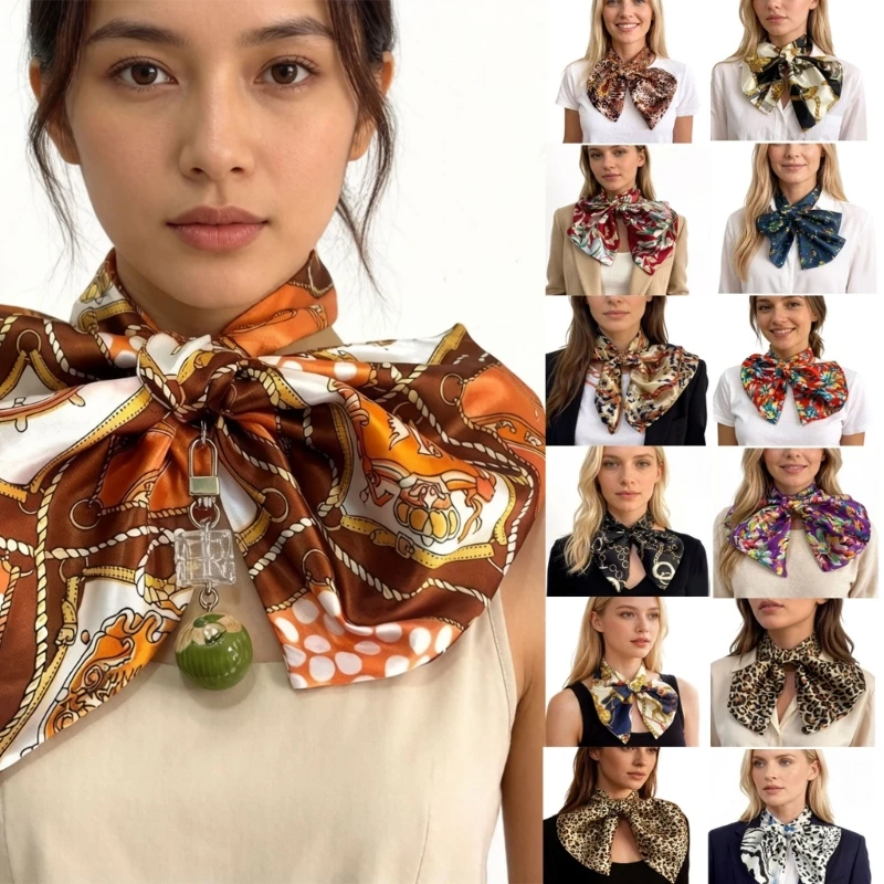 DXAE Stylish Faux Silk Scarf with Classical Leopard Pattern Multifunction Fashion Accessory Luxury Silk Scarf for Office Or
