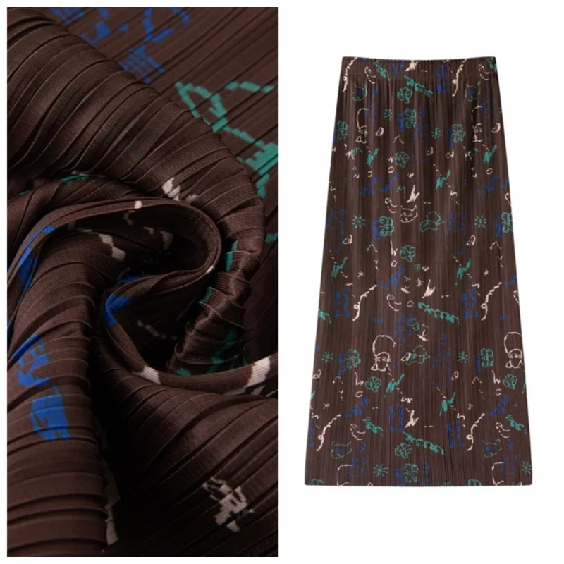 

Miyake Printed Pleated Skirt Plisse Women High Waist Draped Jupe 2026 Summer New Slimming Versatile Fold Skirt Slim Fit Clothing
