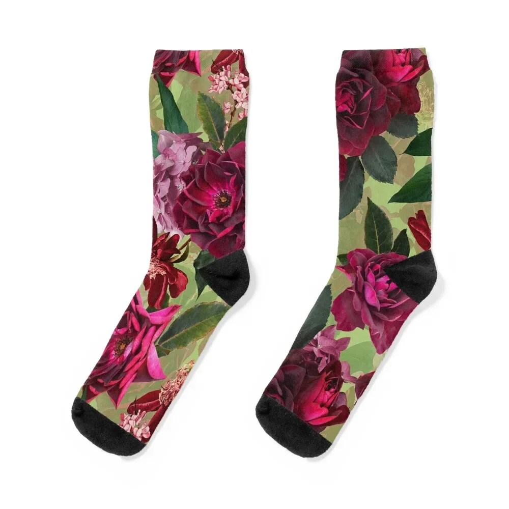 Antique Green Botanical Flower Rose Botanical Garden Socks essential with print soccer anti-slip heated Socks For Girls Men's