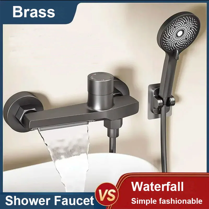 

Bathroom Brass Basin Faucets Shower Faucet Wall Mounted Hot Cold Water Dual Spout Mixer Tap For Bathroom