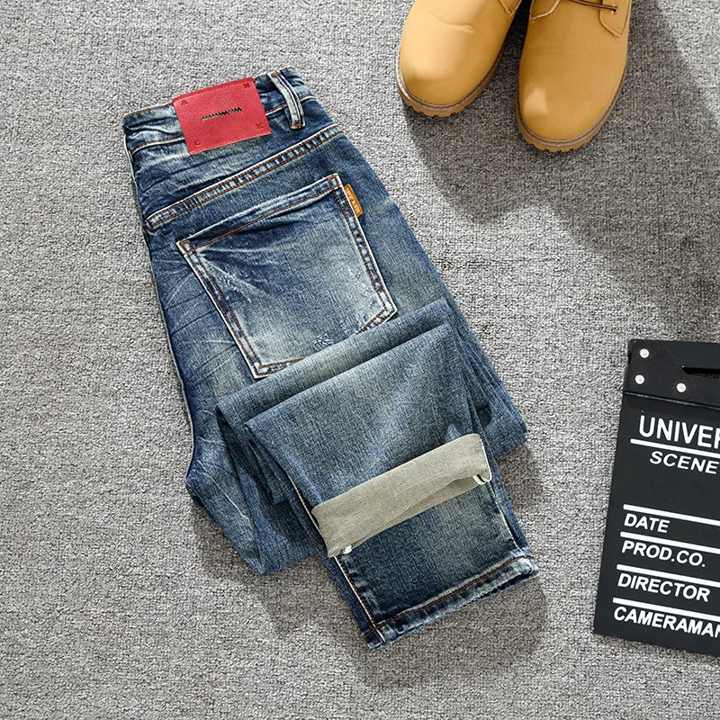 

Весна/Лето Ретро Модные Брендовые Американские Джинсы Мужские Универсальные Харлан Утягивающие Тяжелые Модные Джинсовые Брюки High Street