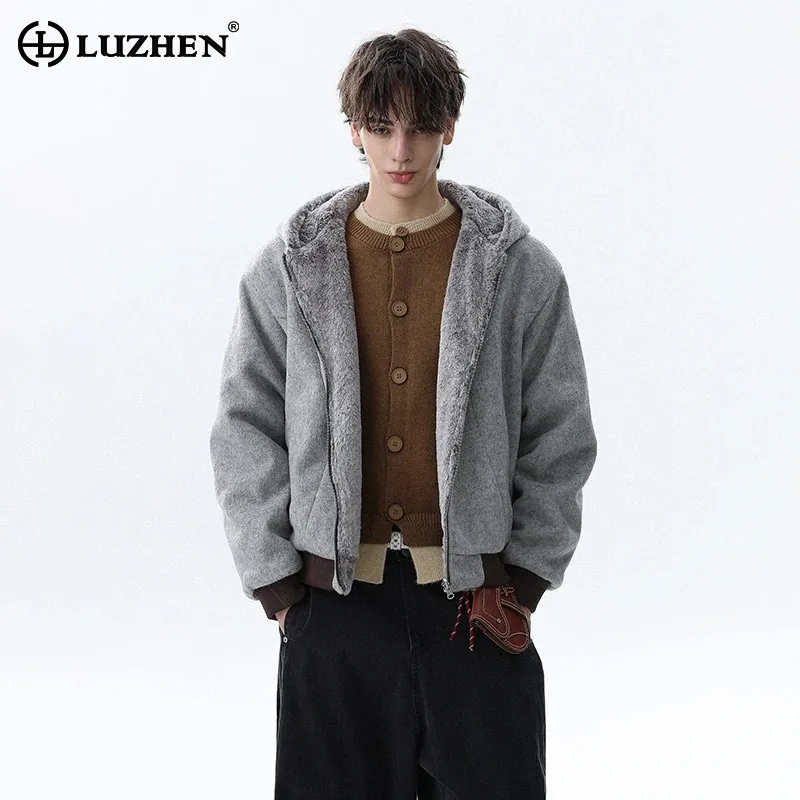 

LUZHEN 2025 Winter New Solid Color High Quality Thickened Warm Parka Jacket Men's Trendy Fleece Liner Hooded Padded Coat JY5101