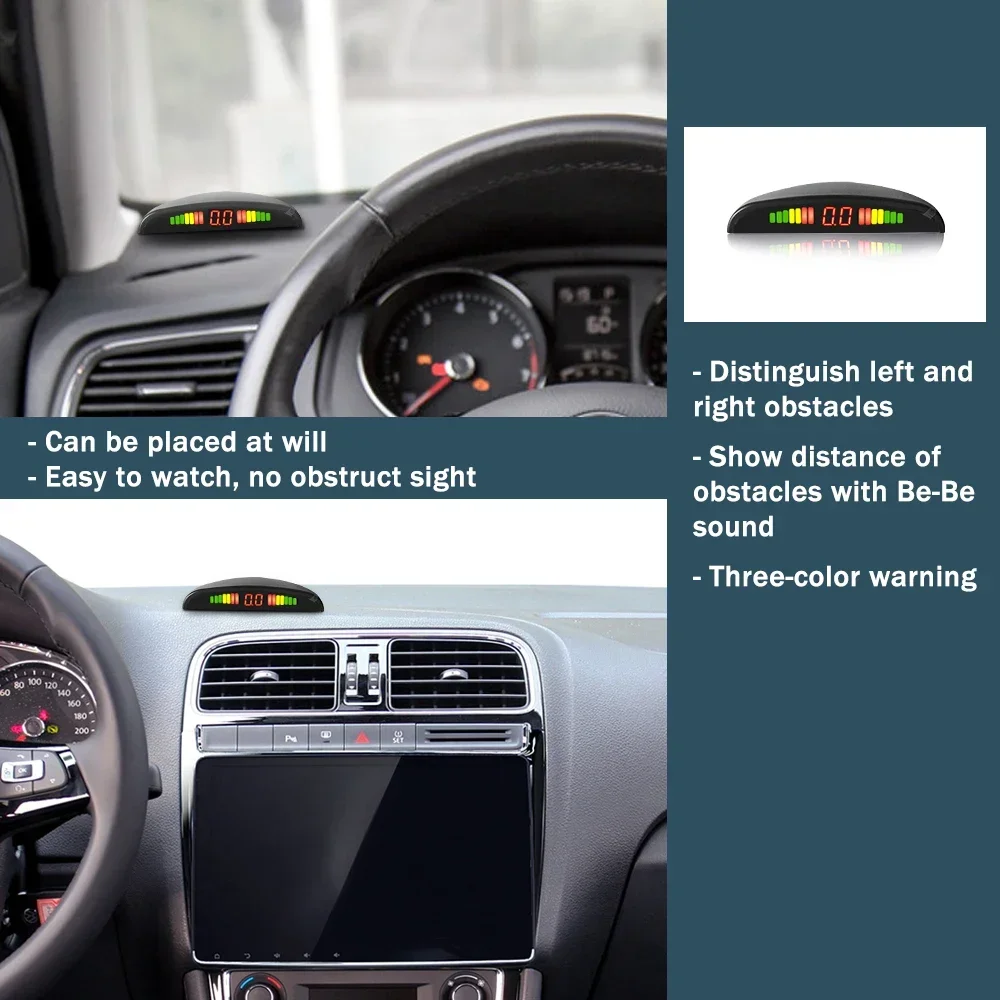 Car LED Parking Sensor Kit 4 Sensors 22mm Backlight Display Reverse Backup Radar Monitor System Detector 12V Multi Colors