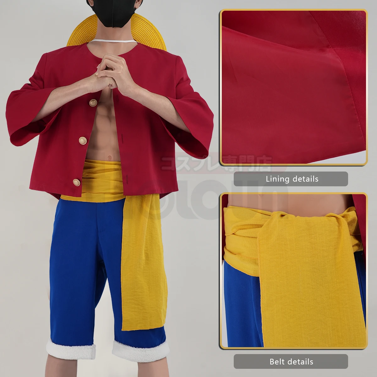 HOLOUN ONE Anime Monkey D. Luffy Cosplay Costume Straw Hat Adult Version Top Shorts Hat Waist Strap Cos Convention - Image 3