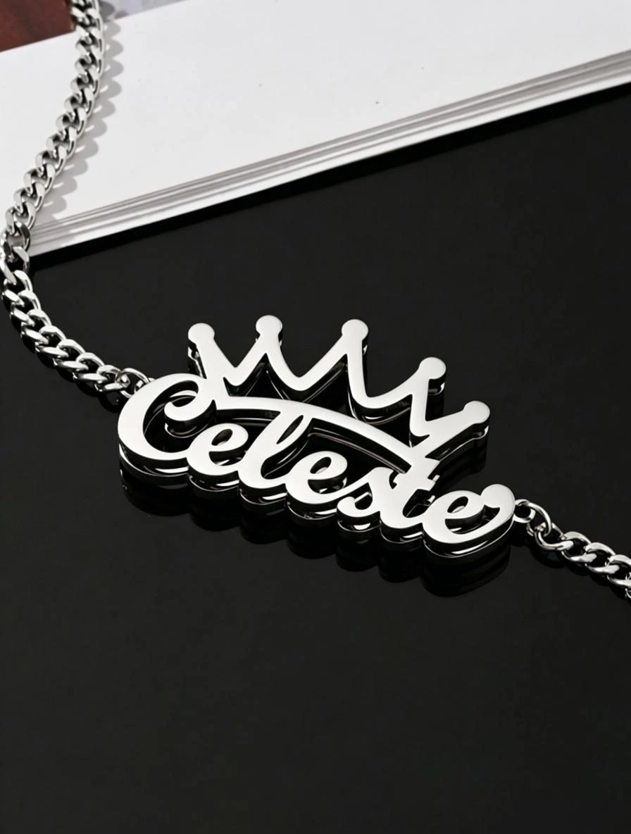 1 piece stainless steel necklace accessories, double layer name necklace, custom 3D name brand necklace, with exquisite gift box