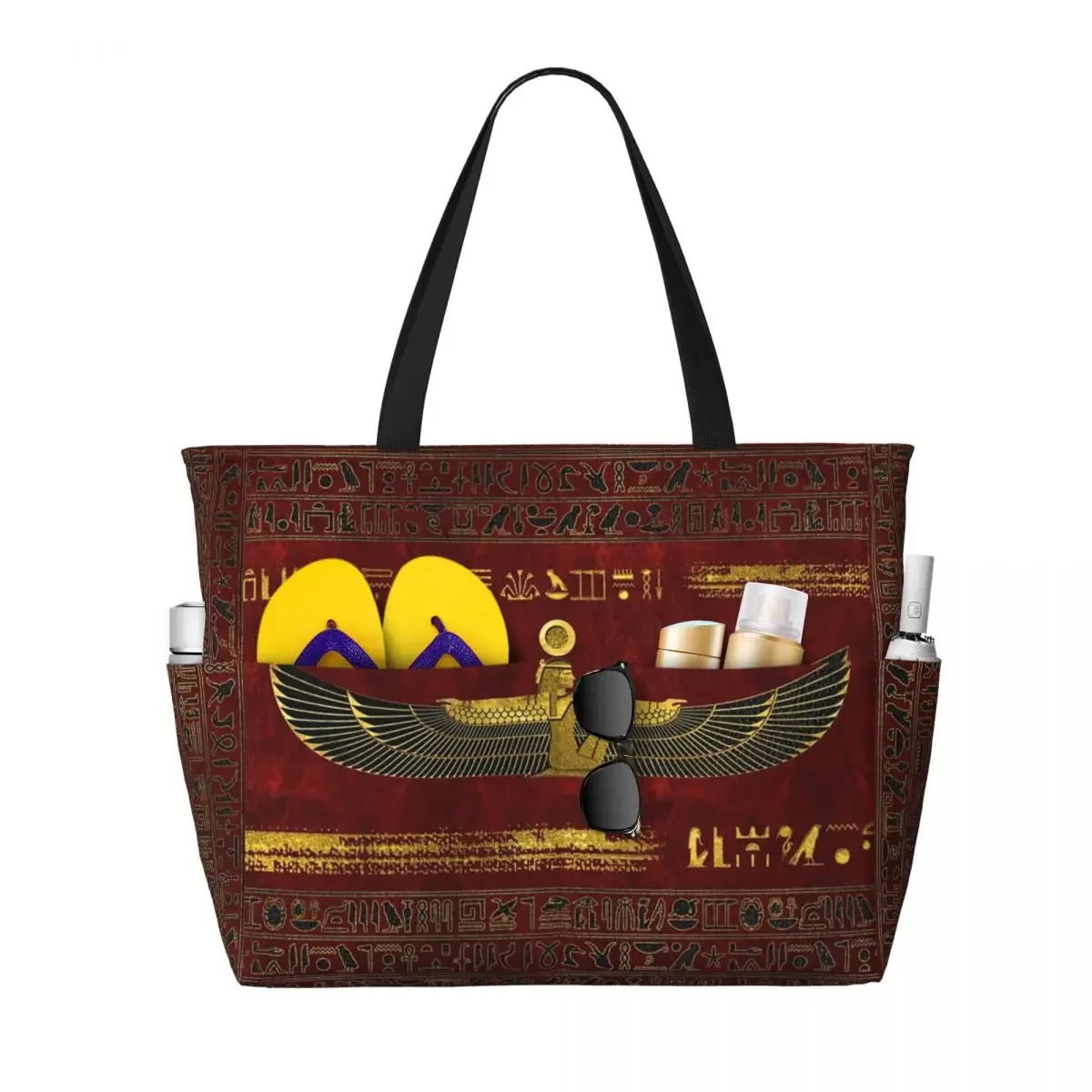 Custom Golden Egyptian Hieroglyphs Grocery Tote Shopping Bag Women Large Capacity Ancient Egypt Ethnic Art Beach Gym Travel Bags