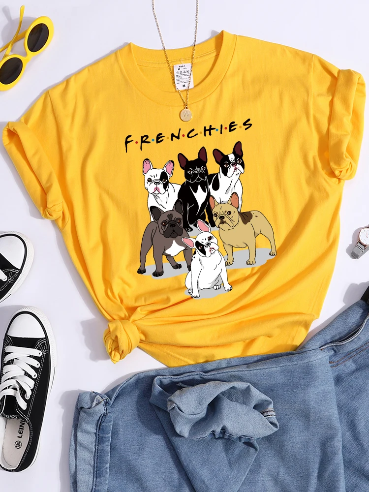 Frenchies Dachshund Pug Print T-Shirts Women Fashion Casual Sports Tshirt Breathable Cool Crop Top O-Neck Street T Shirt Female