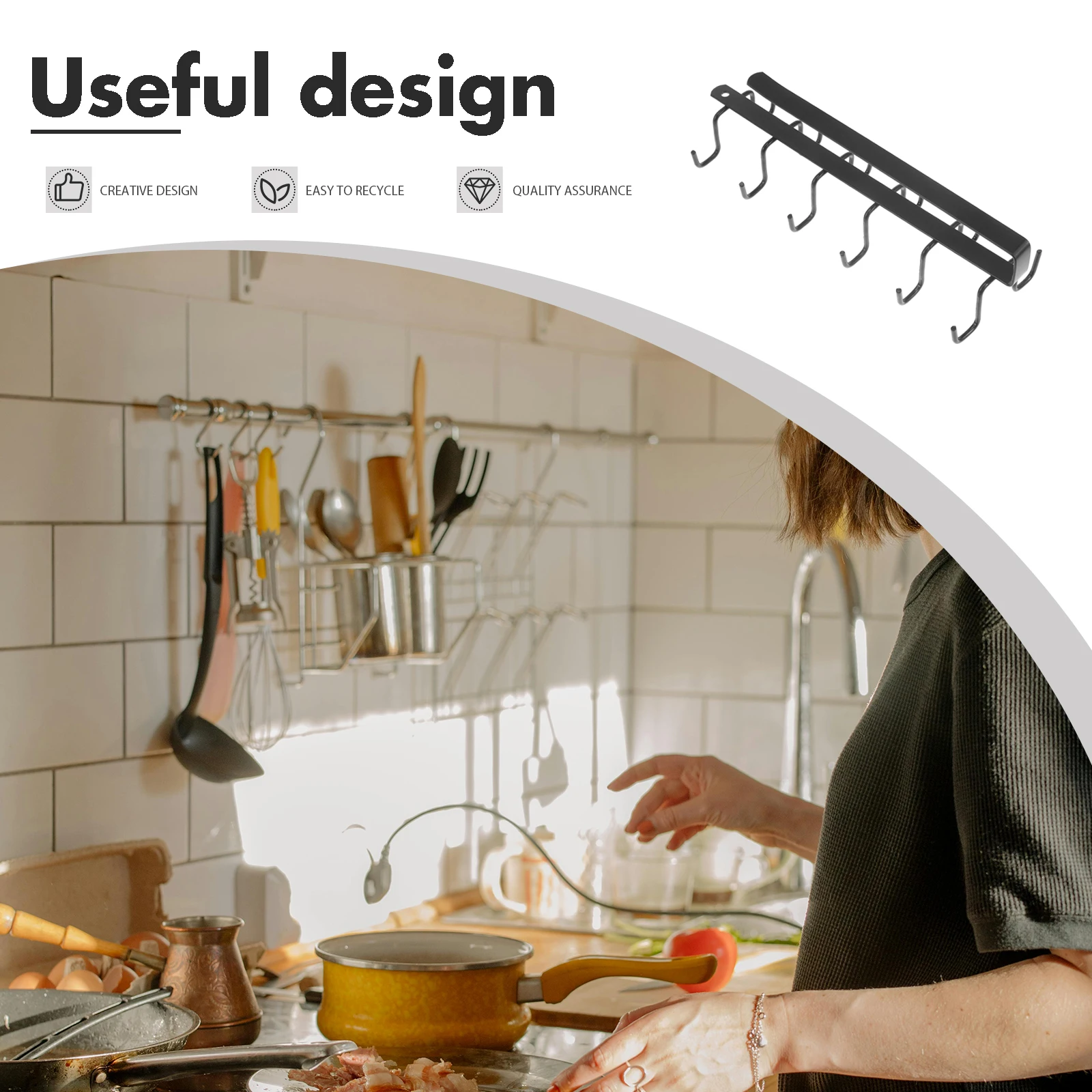 

Under Cabinet Mug Hooks Reusable Kitchenware Hanging Rack Space-Saving Cup Organizer Drying Holder For Cups Pots Gloves