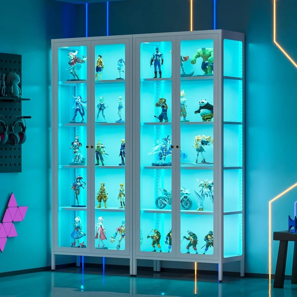 

Lucky Monet 5-Tier Glass Display Cabinet with LED Lights, 67 Tall Metal Curio Cabinets with Glass Door and 4 Adjustable Shelves,