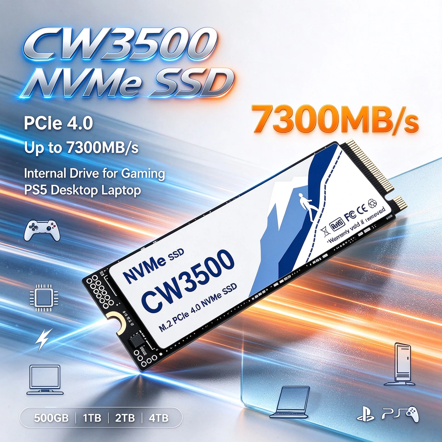 CW3500 Multitasking Ready NVMe SSD 7300MB/s PCIe 4.0 M.2 2280 500GB 1TB 2TB 4TB Internal Drive Gaming PS5 Desktop Laptop