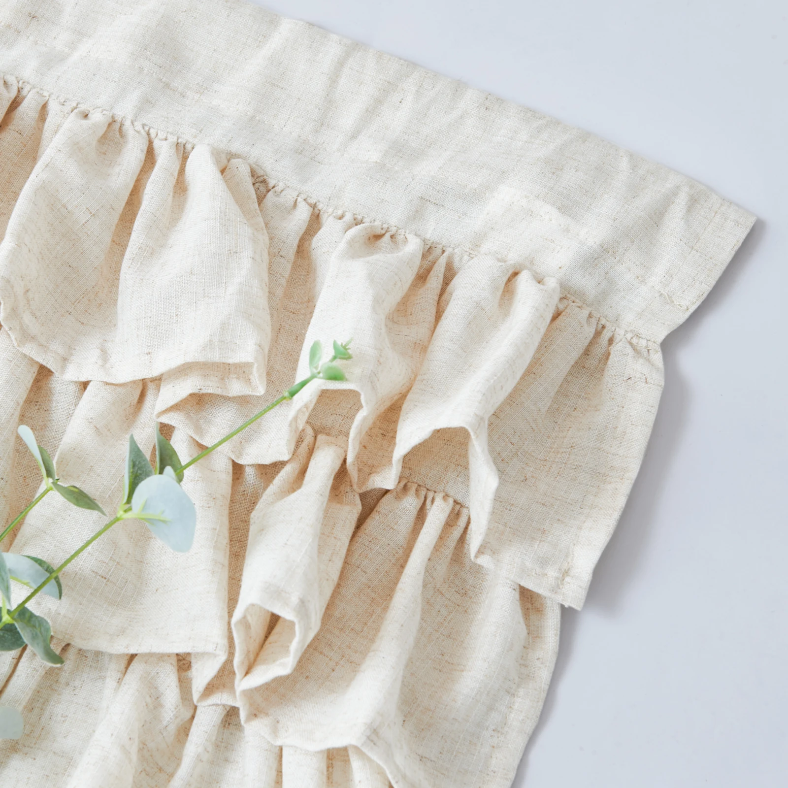 Jinchan Ruffled Linen Valance for Kitchen Modern Farmhouse Cafe Curtain Aesthetic Short Window Treatment Partition 1 Panel