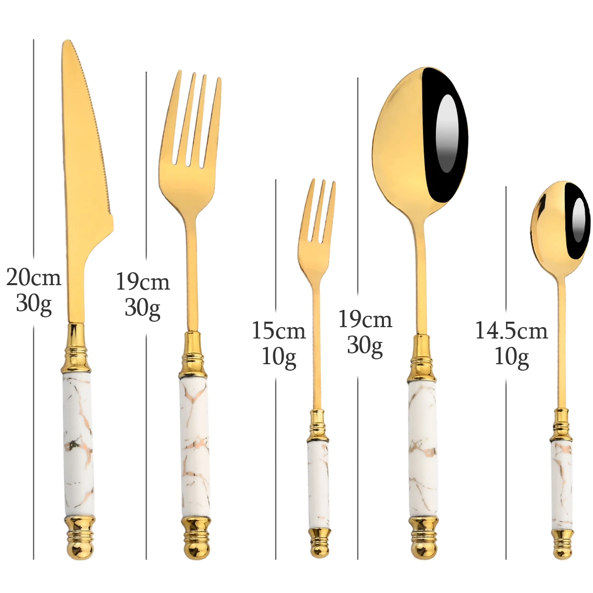 6People Cutlery Set Gold Stainless Steel Tableware Set Emerald Marble Ceramic Handle Knife Fork Spoon Dinner Set Flatwaware