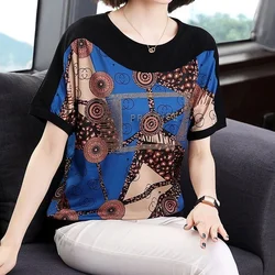 Summer New Thin Printing Loose T Shirt Tops Short Sleeve Round Neck All-match Pullovers Casual Fashion Women Clothing