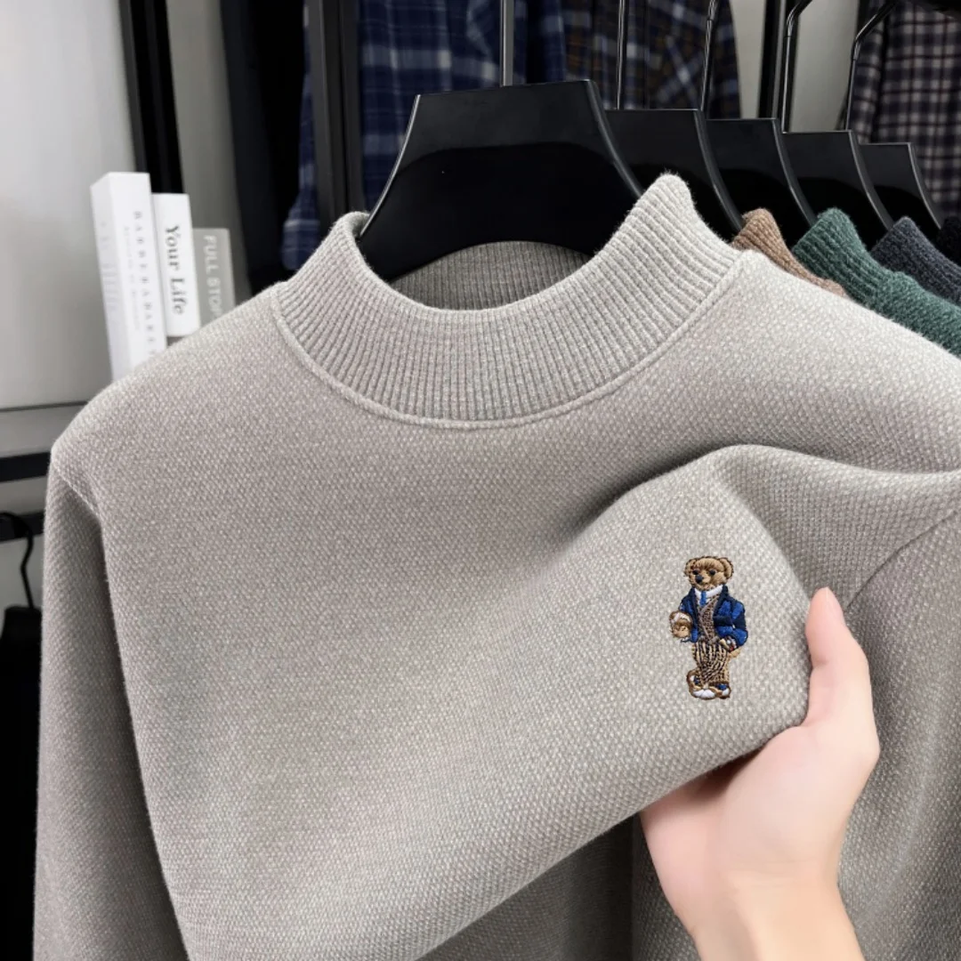 Original Designer-Marke, exquisiter Cartoon-Bär-Stickerei, koreanische Version, Winterpullover, neues Herren-Oberteil aus Samt, warm, langärmelig – Detail 13
