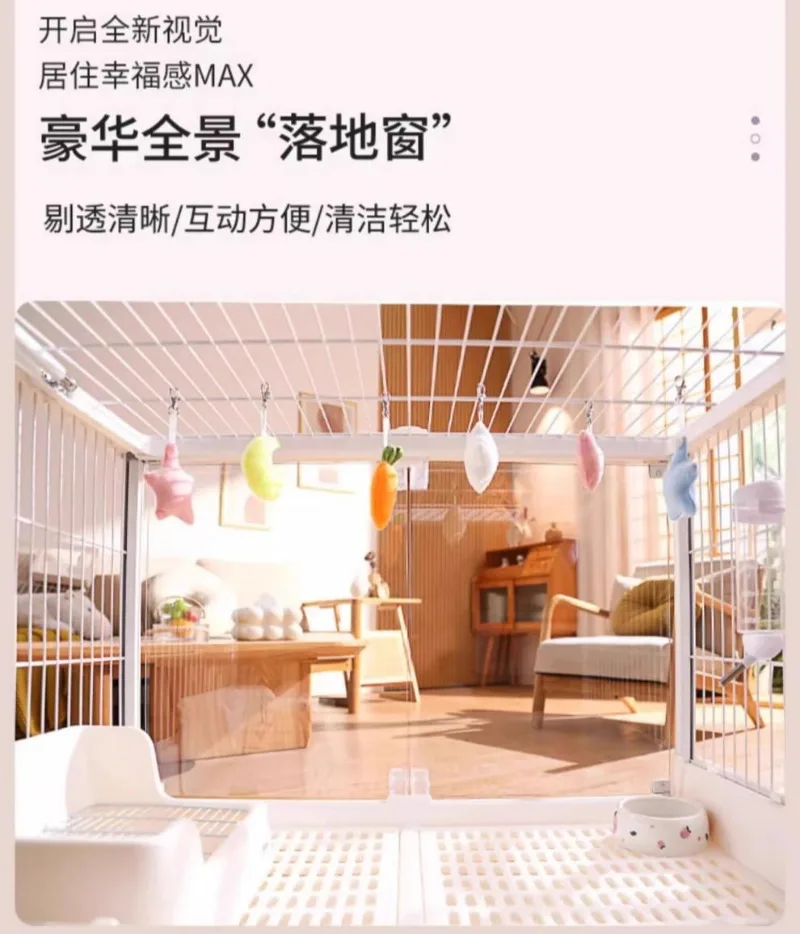 Rabbit cage large double drawer anti-spray urine rabbit guinea pig cage luxury