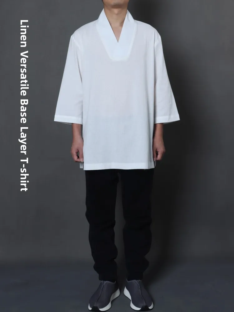 summer-thin-linen-monastic-clothing-v-neck-inner-shirt-unisex-lightweight-breathable-casual-wear-for-monks-and-nuns