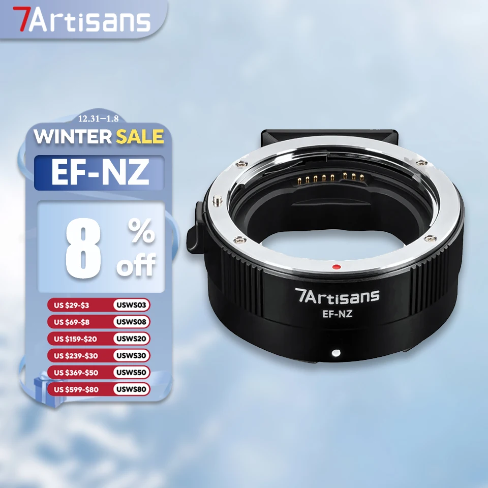 7artisans EF-NZ Autofocus Adapter for Camera Lens with Anti-shake for Canon EF to Nikon Z5/Z6/Z7 Z6Ⅱ/Z7Ⅱ/Z9/Z30/Z50/ZFC