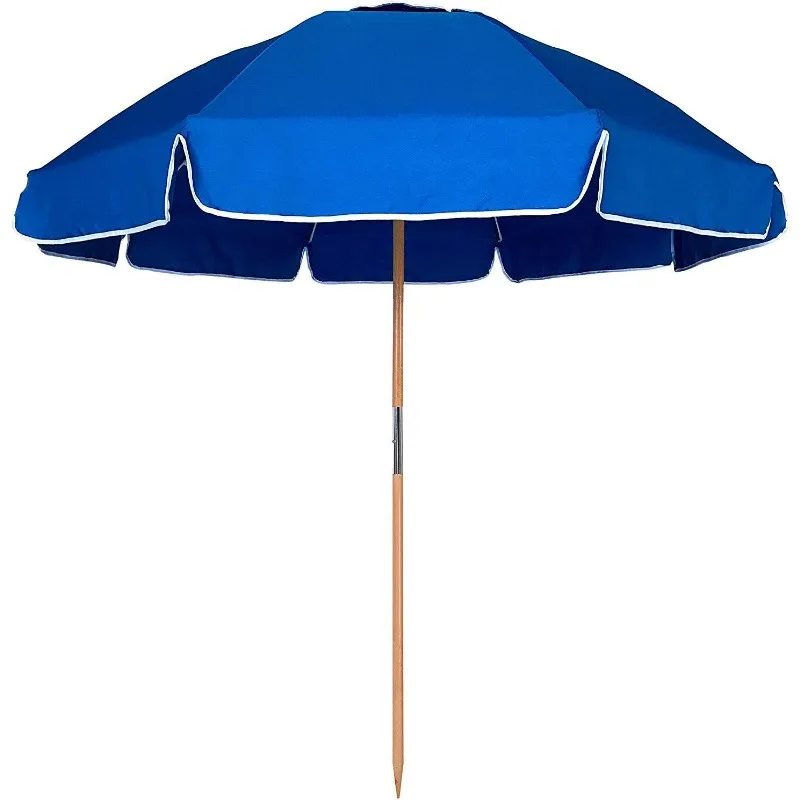 7.5ft Heavy Duty HIGH Wind Beach Umbrella Commercial Grade Patio Beach Umbrella with Air Vent Ash Wood Pole & Carry Bag