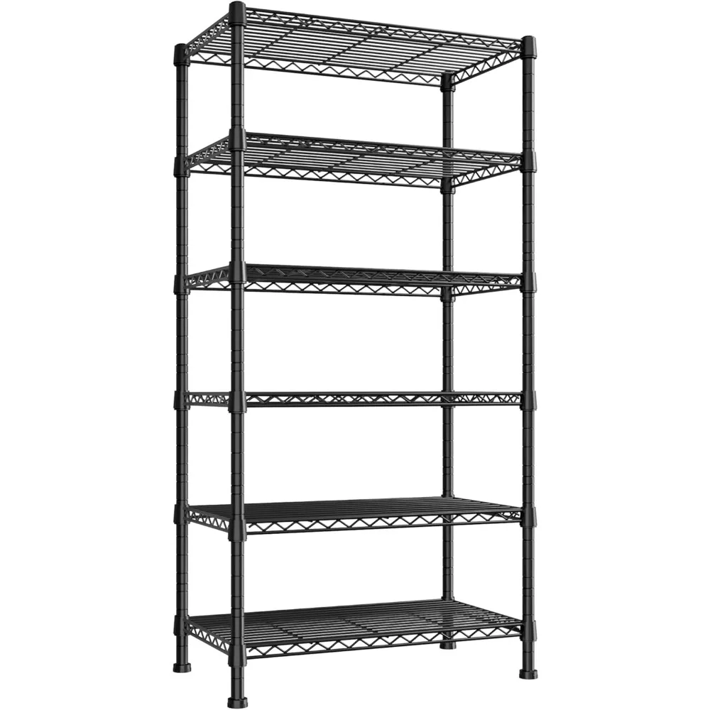 6-tire Wire Shelving Rack, Storage Metal Shelves Load 1000 LBS,Heavy Duty Shelving Unit with Wire Shelf Adjustable Pantry