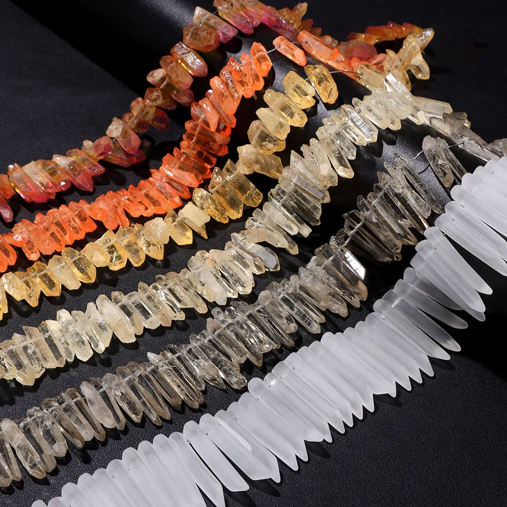 Matte White Glass Quartz Sticks Beads Top Driled Glass Crystal Stick Pendants DIY Crown Necklace Jewelry Making 15\