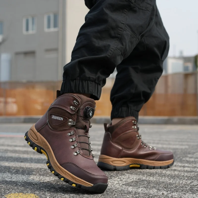 أعلى جودة الصلب تو أحذية عمل الرجال مكافحة سحق المضادة للثقب أحذية أمان في الهواء الطلق زلة مقاومة المشي لمسافات طويلة الأحذية البني