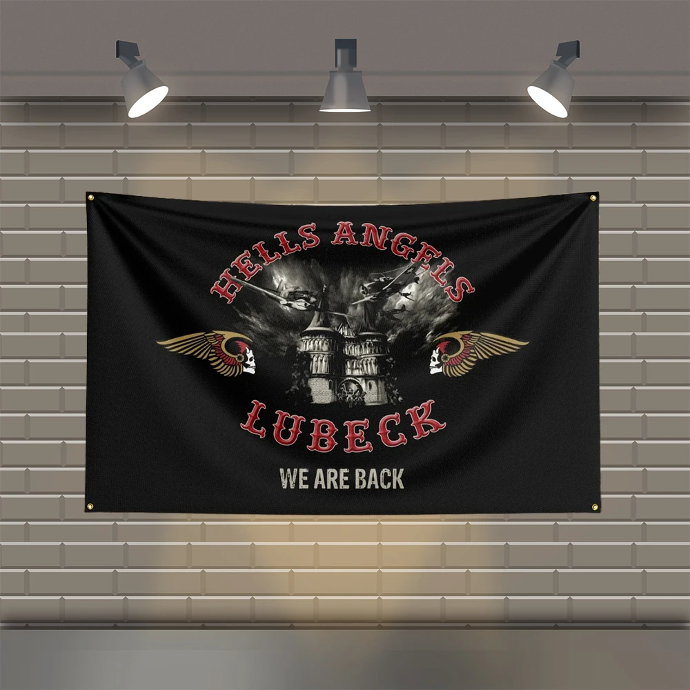 3x5 Ft Hells Angels Flag Polyester Printed Motorcycle Flags for Room Garage Decor