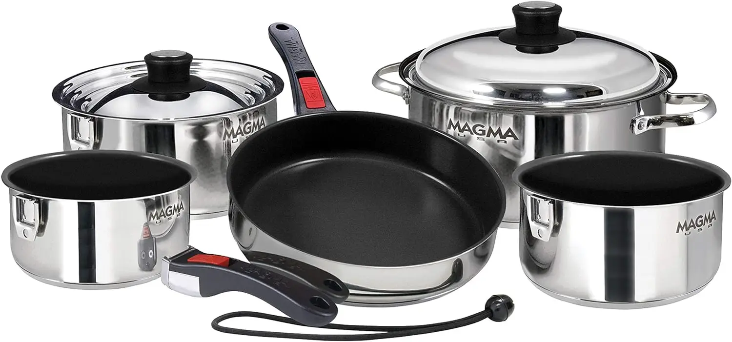 

Magma Products, A10-366-2-IND Gourmet Nesting Stainless Steel Induction Cookware Set with Non-Stick Ceramica (10 Piece), silver