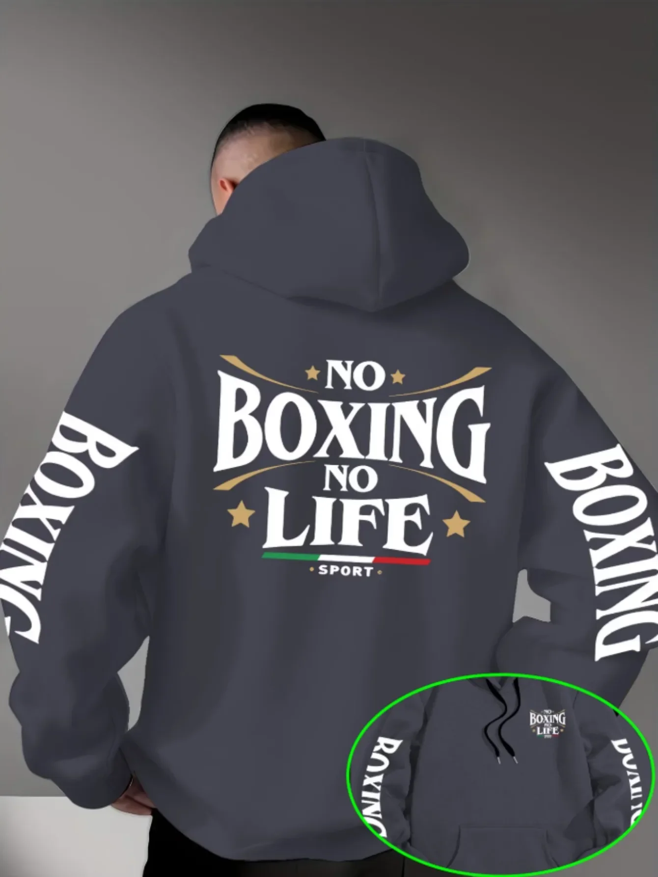 Men’s Boxing Hoodie Motivational Graphic Autumn Winter Fleece Sweatshirt Vintage Streetwear Loose Fit Sports Pullover