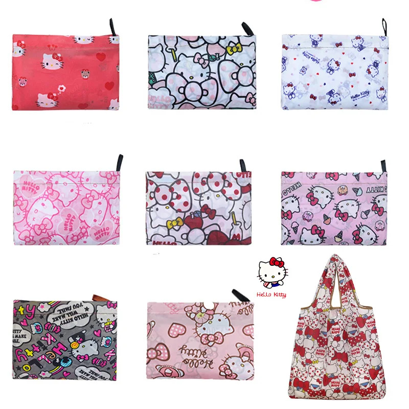 2 taglie Sanrio Hello Kitty borsa per la spesa pieghevole portatile Kawaii Kitty Cat Collection borsa lavabile stampata Eco Friendly