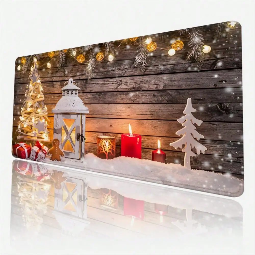 Mouse Pad XXL Large Christmas Winter Table Mat & Gaming Mouse Pad - Non-Slip Rubber Base With Bracer Keyboard Pad, Snow Design (Snowflakes, Pines, Shi