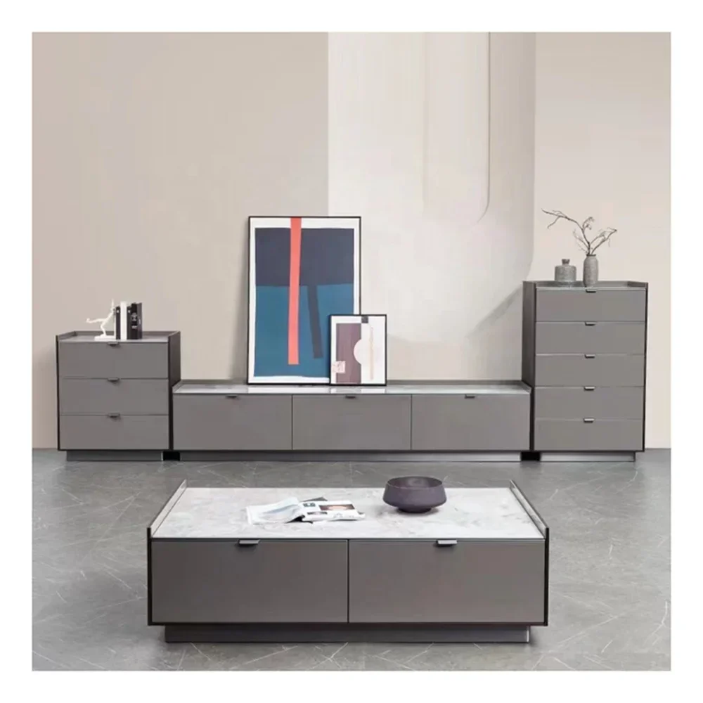 Hot Sales Ceramic Large Coffee Table With Storage TV Stand And Coffee Table Set Luxury Modern Villa Living Room Furniture