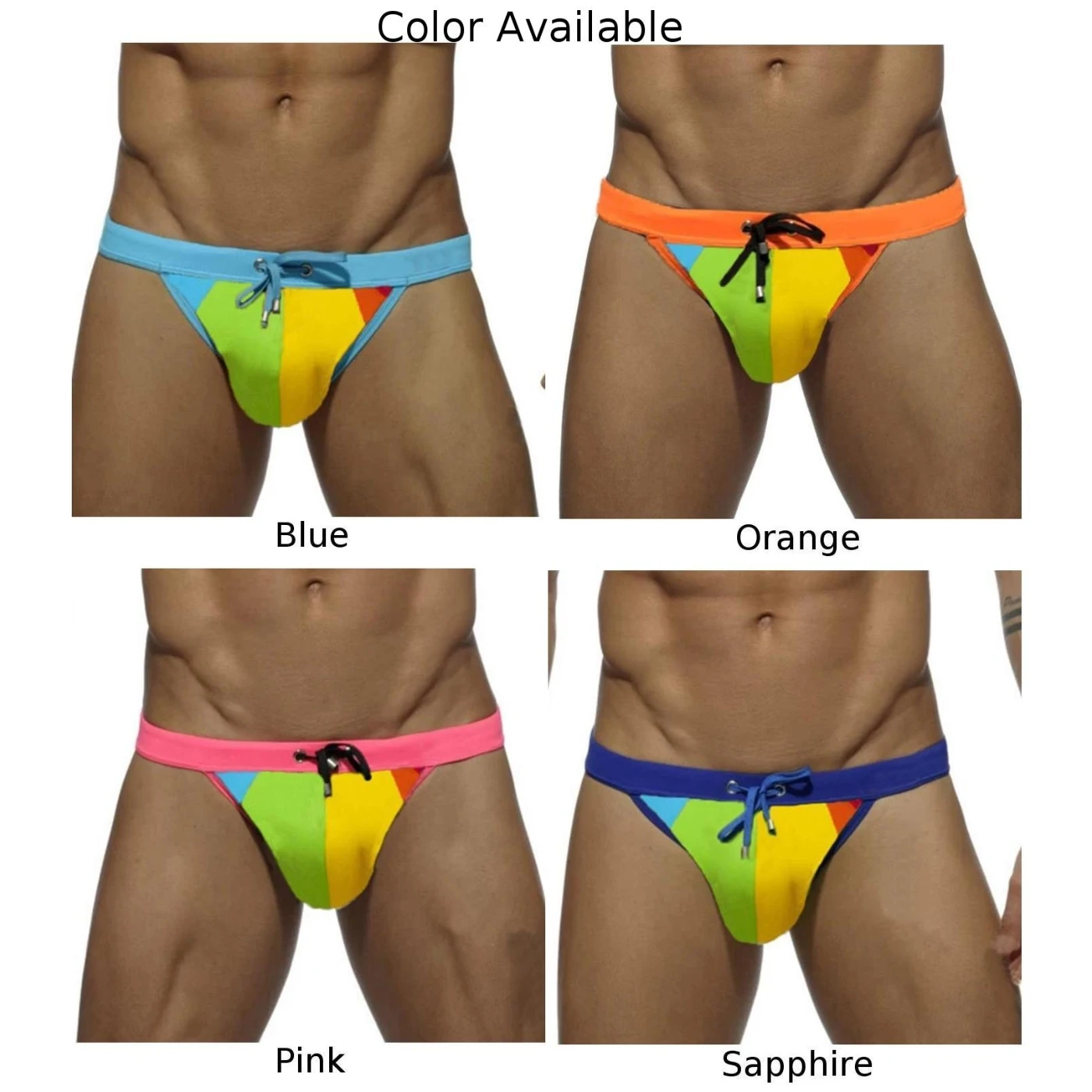 Men Sexy Bikini Swimwear Rainbow Swim Thong Briefs Swimming Shorts Trunks Beach U Convex Penis Big Pouch Panties Man Underwear