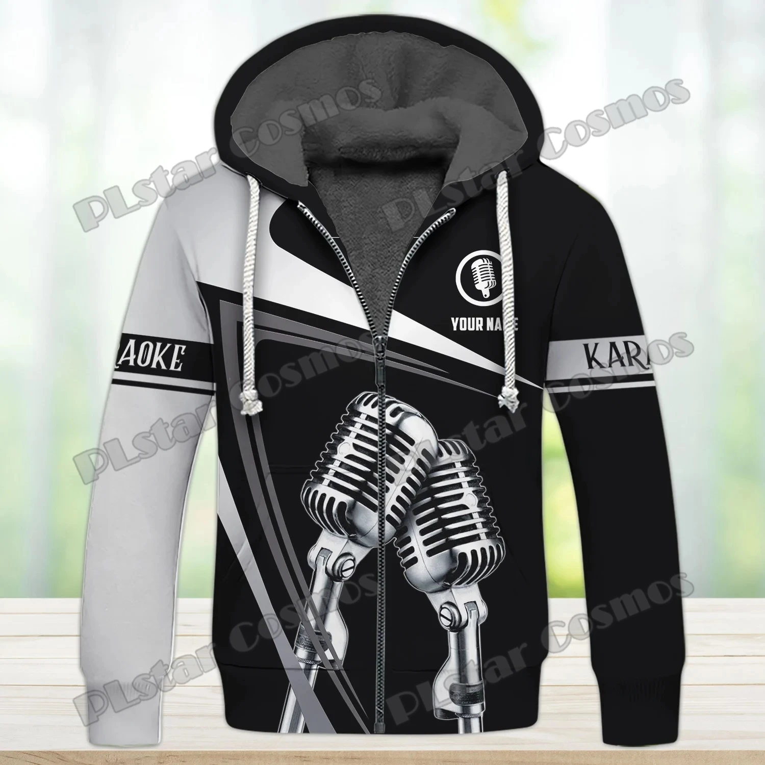 Karaoke Pattern Personalized Name 3D Printed Men's Fleece zipper Hoodies Unisex Winter Warm thicken Zip Jacket Coat SWC15