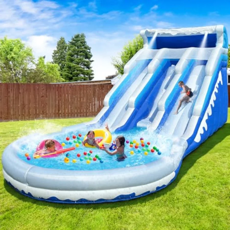 

Inflatable Water Slide for with Better Drainage and Durability - Fun Outdoor Play with Easy Setup Summer Splash Fun Dual Slide