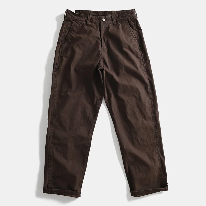 Heavyweight 100% Cotton Trousers Vintage Retro Wide-Leg Relaxed Tapered Pants for Men Dad Workwear Style Fall Casual Straight