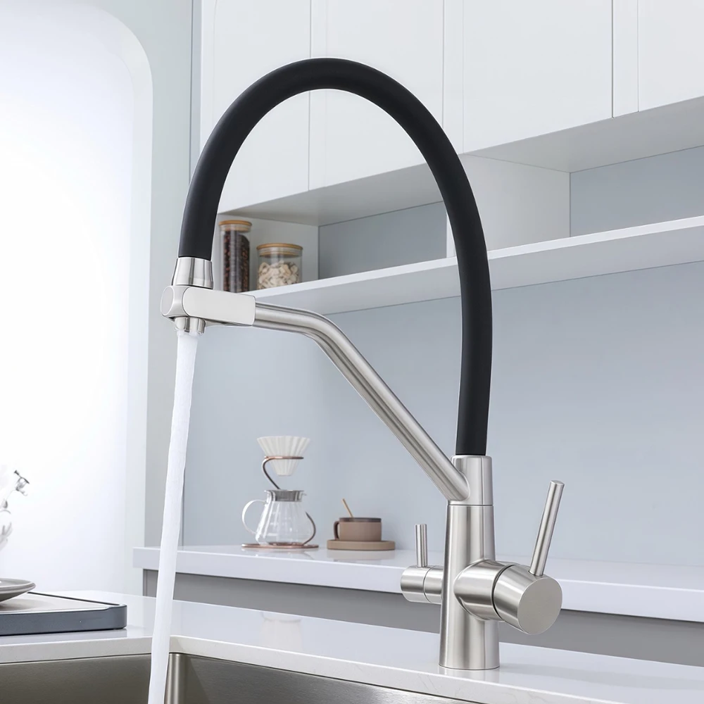 

304 Stainless Steel Body Material, Kitchen Basin Faucet & Purified Water Function As Well , 360 Rotation With Dual Holes