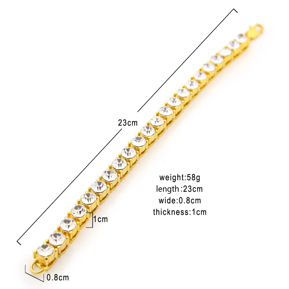 Luxury 24K 9999 Pure Gold real gold Hip hop row drill moissanite bracelet men's bracelet width 8mm long 23CM