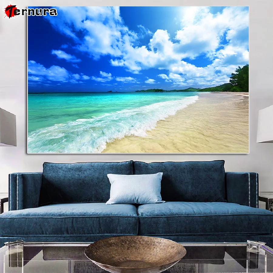 5D Diy Diamond Painting set Blue sky seascape Cross stitch Kits Diamond Mosaic Embroidery 3d Painting round drill  Decor gift