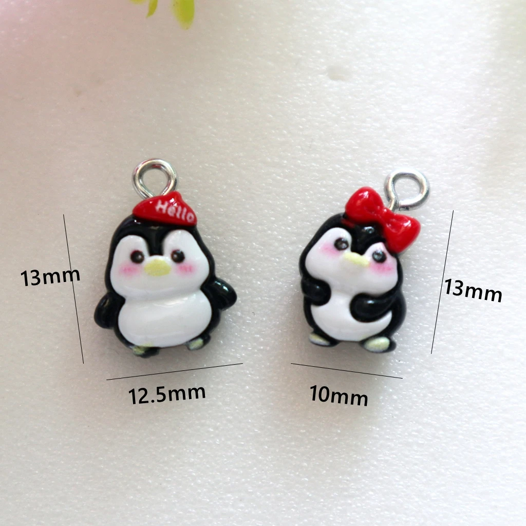 20pcs Mini Flat Back Resin Penguin Pendants - Cute Kawaii Trendy Animal Charms DIY Jewelry Making Keychain Ornamental Accessory