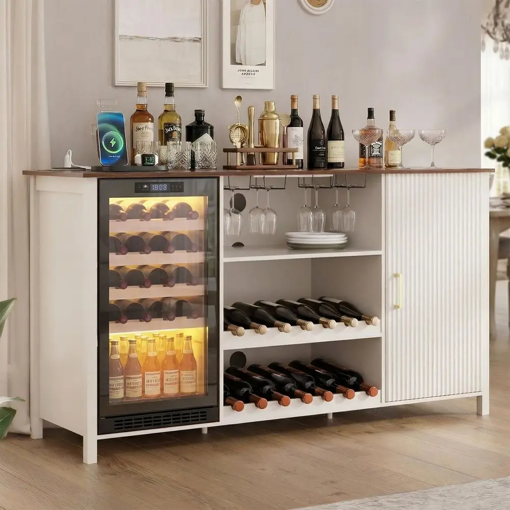 

70 Large Coffee Bar Cabinet with Fridge Space amp Power Outlet, Mini Fridge Cabinet with Storage, Liquor Cabinet with Wine Rack