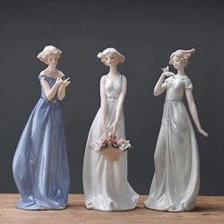 Ceramic Girl Figurine Collection Crafts Porcelain Lady Statue Girl Statue Modern for Office Bookshelf Desk Bedroom Cabinet