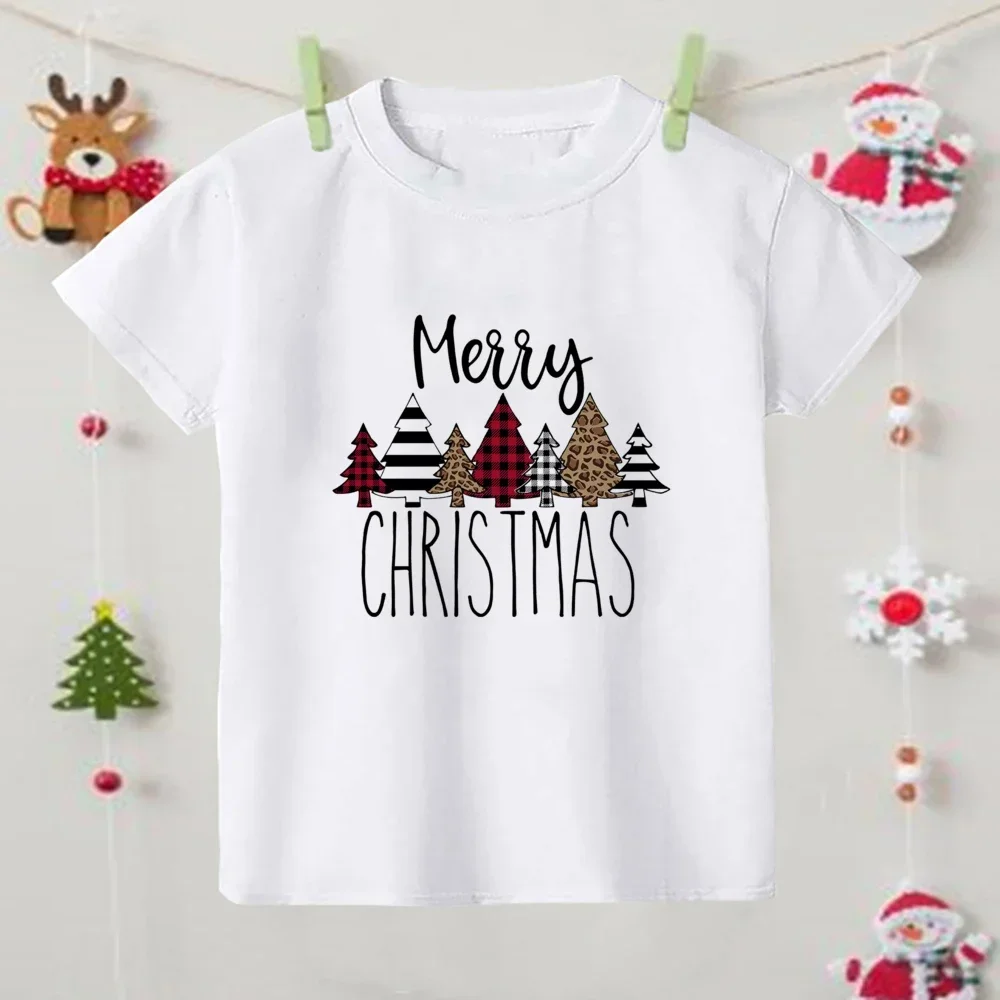 Merry Christmas Deer Printed T Shirt Kid Christmas T-shirt Child Clothes Tops Boy Girl Xmas Party Outfit Children Holiday Gifts