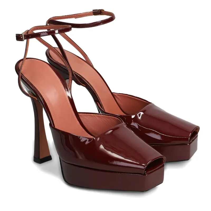 

Platfrom Peep Toe Patent Leather Pumps Sexy Square Toe Thin Heel Solid Accept Customized New Arrivals Fashion Women Modern Shoes