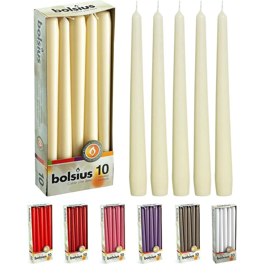 10-Pack Unscented 10 Inch Taper Candles for Dinner, 8-Hour Burn Time, Premium European Quality - Ideal for Home, Wedding, and Pa