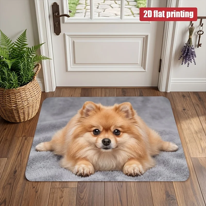 Premium 2D Printed Pomeranian Dog Portrait Doormat Rug Polyester Mat Indoor Outdoor Entrance Home Decor Gift Pet Lover Accessory