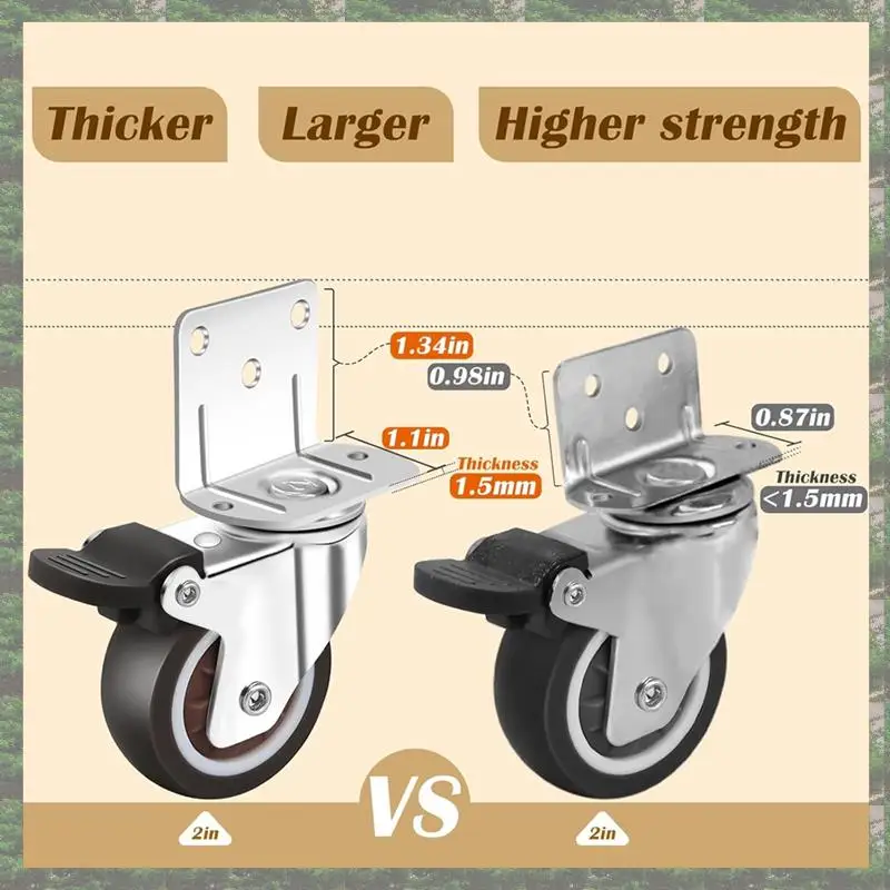 Best Of 2025-Side Mount Casters,Casters Set Of 4 With Brake,L-Shape Plate Small Wheels For Furniture,Cabinet Casters