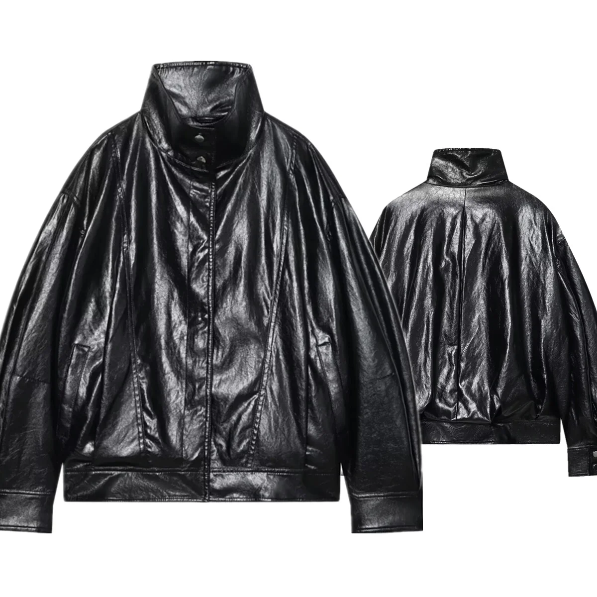 

Jenny&Dave American Retro High Street PU Leather Jacket Coat Women Tops Old School Vintage Bomber Jacket Woman Clothing